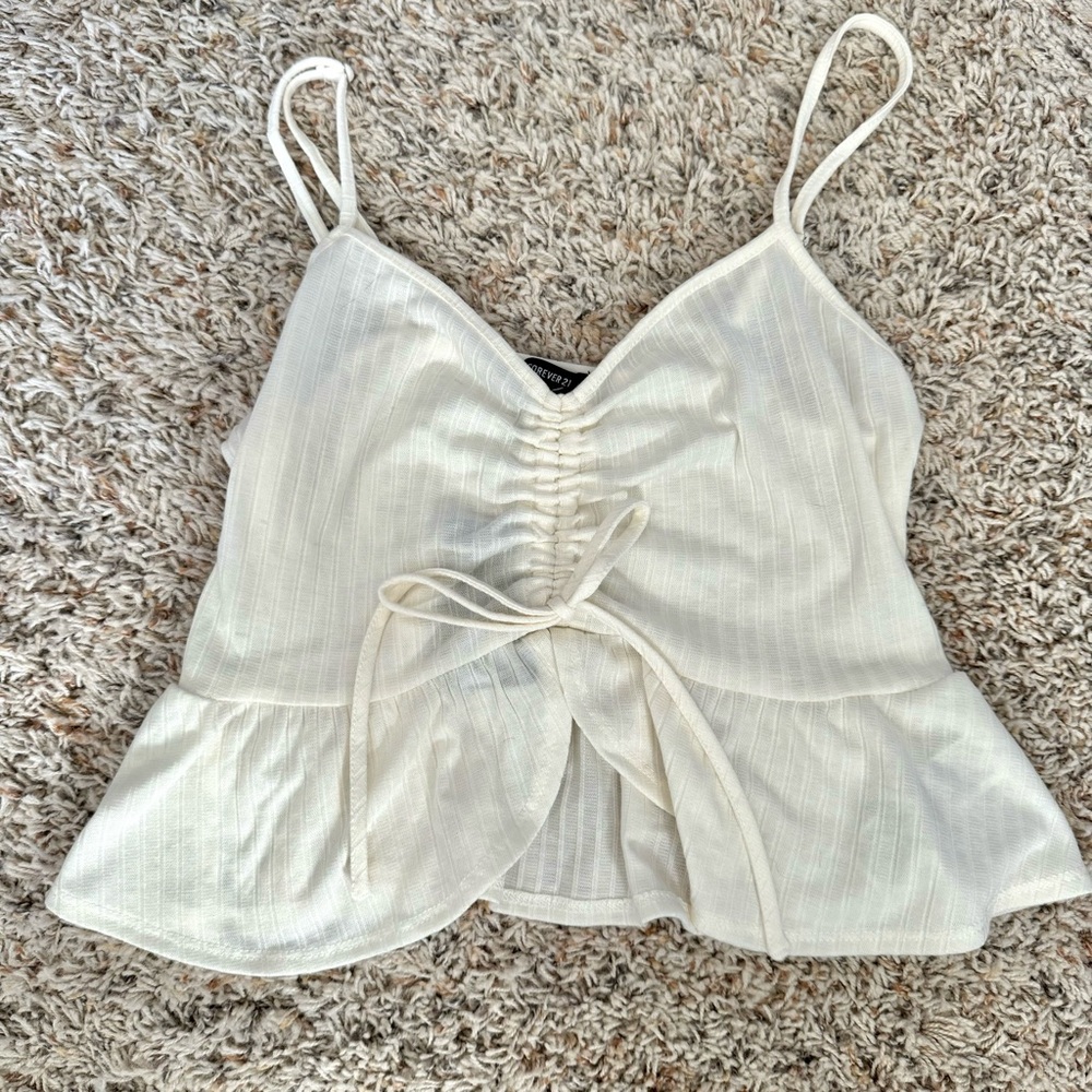 *NWT* Junior Women’s  (L) Beige / Cream Butterfly Style Tank Top with Ruch